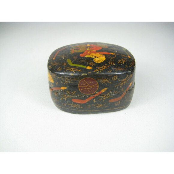 Vintage Kashmir Paper Mache Box Hand Painted Trinket Box Archer Horse - Picture 7 of 14